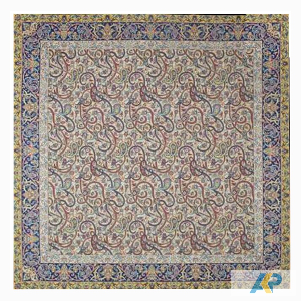 ترمه طرح ماه بانو کرم حاشیه سرمه ای مربع سایز 70 * 70